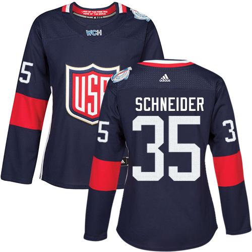 Team USA #35 Cory Schneider Navy Blue 2016 World Cup Women's Stitched NHL Jersey